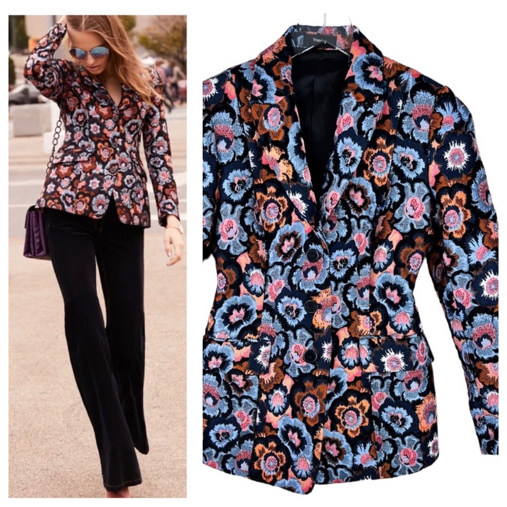 SOLD NWT THEORY Floral Print Embroidered Blazer Riding Jacket 2 Floral Jacquard - Picture 12 of 12